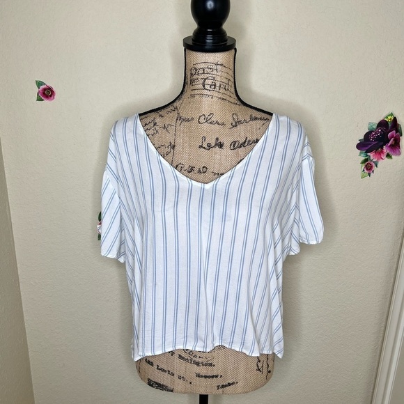 Arizona Jean Co Crop Top White & Light Blue Striped Shirt Size Extra Large - Picture 1 of 11
